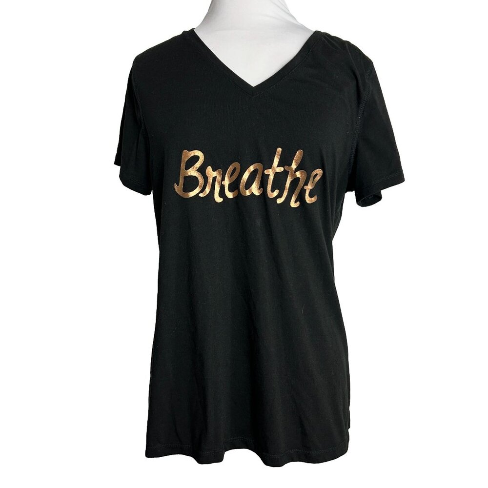 Athletic Works Womens Size Large 12-14 T Shirt Breath Black Gold Short Sleeve